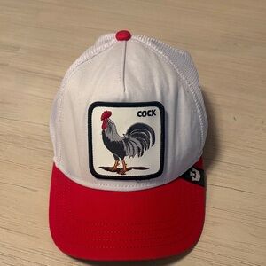 White and Red Rooster Patch Cap